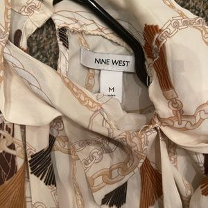 Nine West blouse button in back of neck with ties scarf on side of neck